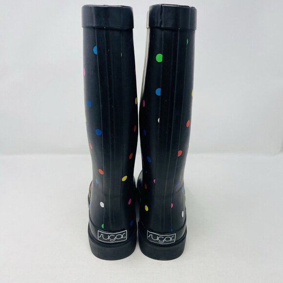 Sugar Womens Size 6M Raffle Tall Rubber Rain Boots in Black Fiesta Polka Dot $65 - Picture 6 of 9